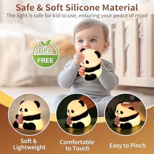 Pak Cute Panda Night Light, Dimmable Touch Control Night Light for Baby, Silicone Squishy Night Lamp, 7 Colors Rechargeable Desktop Light, Bunny Alarm Clock, Gift for Kids Girls Boys, Lovers - Thumbnail 4