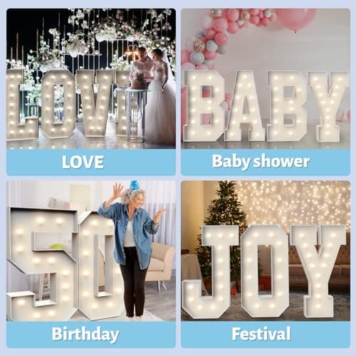 4FT Marquee Light Up Letters C,Party Decoration Large Marquee Light Up Letters with Weighted Water Bag,Pre-cut Foam Board Set Can Be Used for Birthdays,Weddings,Baby Anniversaries - Thumbnail 6
