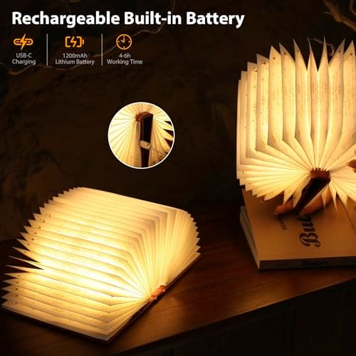 ZBOLE Magic Truth Book Light - Rechargeable LED Book Lamp for Home Decor, Ideal Christmas & Bookworm Gifts with Gold Foil Embossed Cover, Warm White Light for Entertainment & Relaxation (Red) - Thumbnail 5