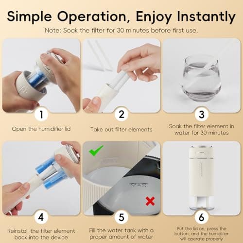 Portable Small Humidifiers for Travel, Mini Air Ultrasonic Humidifier with Filter Element - Cool Mist, Whisper Quiet, Nightlight, 350ML Tank, Car Modes, Perfect for Baby, Bedroom, Hotel, Desk, Plants - Thumbnail 4