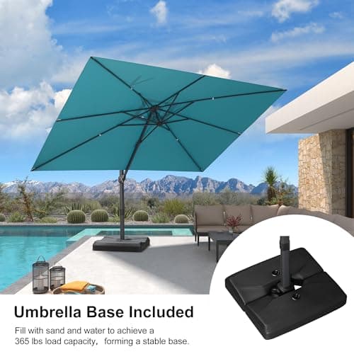 PURPLE LEAF 9' × 11.5' Patio Cantilever Umbrella with Base Outdoor Rectangle Adjustable Offset Umbrellas with 360-degree Rotation and 8 Heavy Duty Metal Ribs for Garden Deck Pool Turquoise Blue - Thumbnail 2