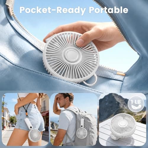 Portable Handheld Fan, 10000mAh Rechargeable Personal Fan for 40H, 6-Inch Ultra Quiet Foldable Hand Fan, 5-Speed Gentle Airflow Battery Operated Fans for Travel Outdoor Lash Makeup Gifts for Women - Thumbnail 6