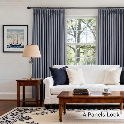 HushLoom Pinch Pleated Full Blackout Curtains for Bedroom & Living Room, Linen Textured Thermal Insulated Blackout Window Curtains & Drapes 108 Inches Long, 2 Panels Set(40" W x 108" L, Stone Blue) - Thumbnail 2