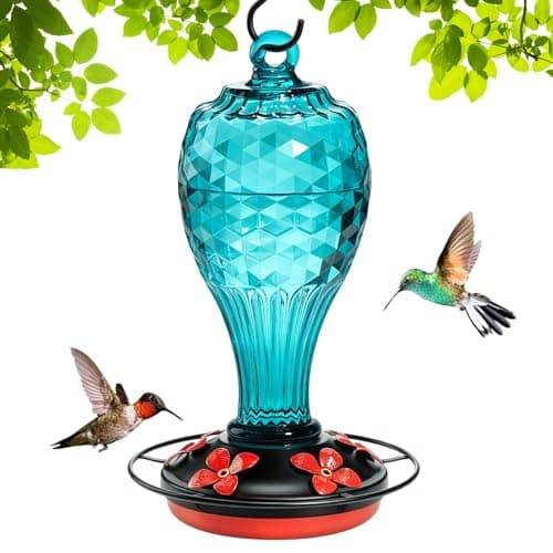 Jarkyfine 20 oz Hand-Blown Glass Hummingbird Feeder, Hanging Hot Air Balloon Design, Leak-Proof Silicone Seal, Ant-Proof, Outdoor Garden Decor Gift for Mom, Blue - Image 1