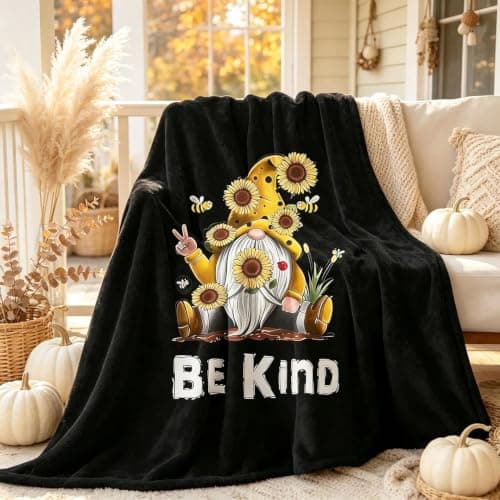 Ivarunner Spring Sunflower Gnome Throw Blanket, Gnomes Gifts for Women, Gnome Lovers, SpringSoft Lightweight Bee Flannel Blanket for Couch, Sofa, 60x50 Inches - Image 1