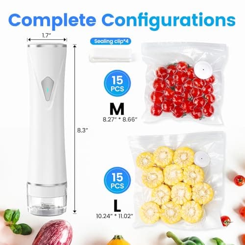 Gikxki Vacuum Sealer for Food with Visible Tank, Handheld Vacuum Sealer Machine with 30 Reusable Bags for 5X Longer Freshness, Wireless & Portable, White - Thumbnail 4