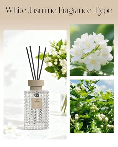 Hazioglen Reed Diffuser Set, White Jasmine Scented Home Fragrance Air Freshener for Bathroom Shelf Decor, 5.07 fl oz/150ml Essential Oil with Sticks - Thumbnail 6