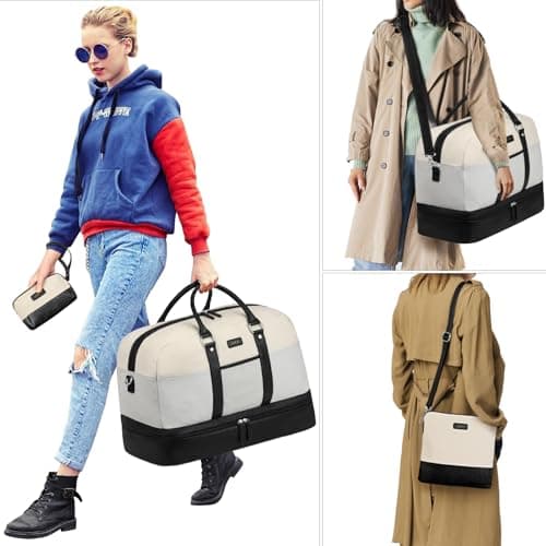 IBFUN Weekender Bags for Women, 3PCS 21" Large Travel Duffle Carry On with Crossbody Bag & Toiletry Bag, Water-Resistant Shoe Compartment, Trolley Sleeve, for Business Weekend Overnight Trips - Thumbnail 6
