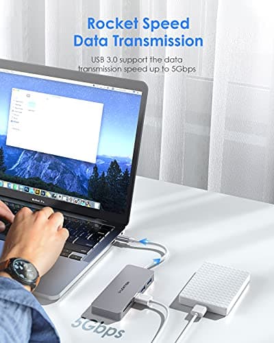 LENTION USB C Hub with 1ft Cable for Laptop Stand, 5-in-1 Multiport Adapter with 3 USB 3.0 5Gbps, TF/SD Card Reader for iPhone 17/16/15, Compatible with MacBook Neo Pro/Air, iPad, Surface, Space Gray - Thumbnail 5