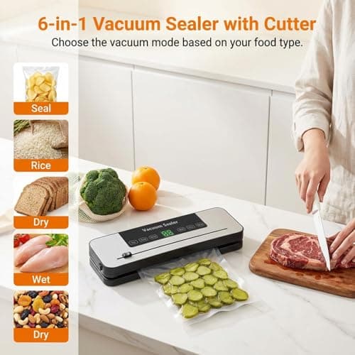 Myplinar Vacuum Sealer Machine for Food with 30 Storage Bags, Built-in Cutter, 6-in-1 Automatic Sealing Machine for Seal a Meal, Wet & Dry Food Prep, Compact Heat Sealer for Freezer Preservation - Thumbnail 3