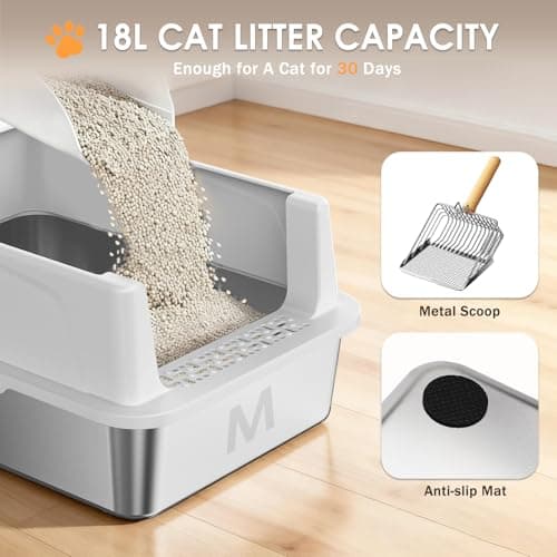Stainless Steel Litter Box with Lid: Metal Cat Litter Box for Small Cats with Scoop, High Sided Kitty Litter Pan Tray, 17.4'' x 13.5'' x 8.5'',Non-Stick, Anti-Leakage, Easy Cleaning (Light Gray) - Thumbnail 2