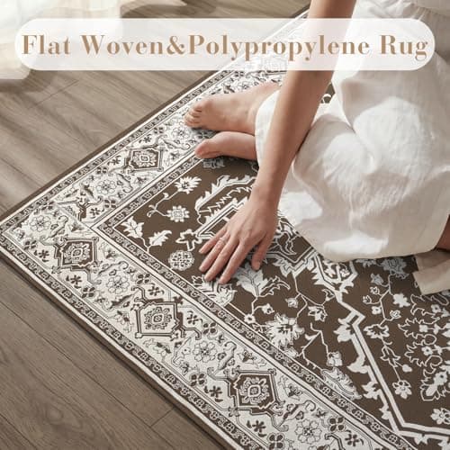 AMOAMI-Outdoor Rug-Patio Rug 5x8 ft Quick Dry Flatweave Textured Machine Washable Outdoor Carpet with Rubber Particles Backing Vintage Outdoor Area Rug for Patio Deck Front Porch Balcony Brown - Thumbnail 6