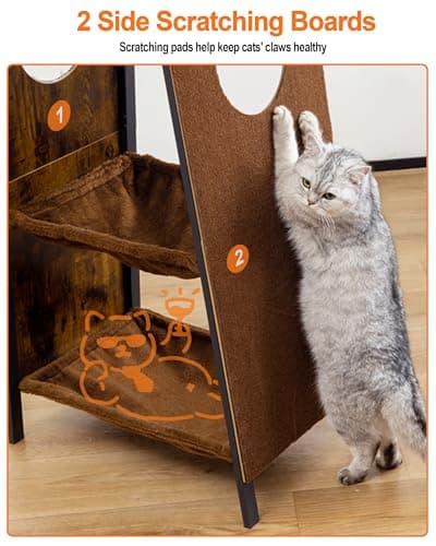 Feliskyn Modern Wood Cat Tree for Indoor Cats, 56 Inch Tall Cat Tower with Hammock, Multi-Level Trees with Perch Bed, 2 Hammock, Cat Condo, Scratching Board, Removable Pad, Cat Furniture, Rustic Brown - Thumbnail 5
