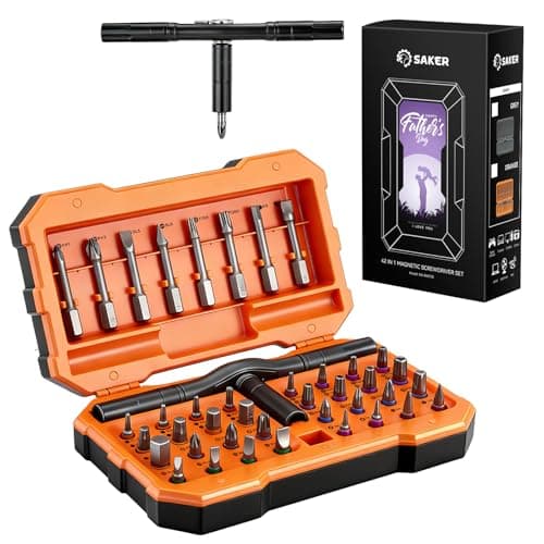 Saker 42-in-1 Magnetic Screwdriver Set for Father’s Day Gift, Screwdriver Set with T Handle & Storage Case, for Men Gift, Furniture, Computer, Bicycle, and DIY, Orange