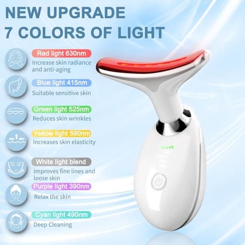 7 Color Neck Face Massager Tool, Facial Massager with Vibration Tech, Rechargeable Face culpting Wand for Skin Care (White) - Thumbnail 2