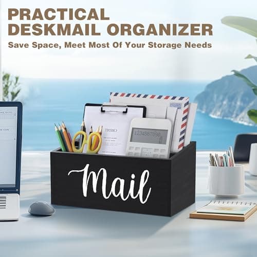 Mail Holder Countertop with 3-Slot, Mail Organizer for Desk with Removable Divider, Desktop Mail Basket Sorter Organizer, File Paper Letter Envelope Bill Holder for Office Home Entryway (Black) - Thumbnail 4