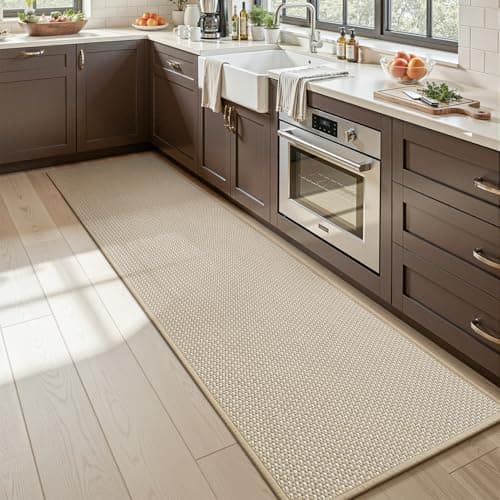 MontVoo Kitchen Runner Rug Non Slip Washable,Absorbent Kitchen Mats for Floor,Rubber Backing Braided Kitchen Rugs,Easy to Clean and Maintain Kitchen Floor Mat(Beige,17"x59") - Image 1