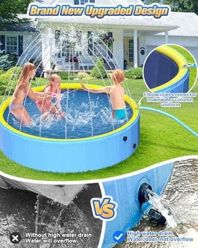 Yivsen Perfect Combination of Dog Pool and Splash Pad W79 X H12, Sturdyer Foldable Kiddie/Baby Hard Plastic Pools, Summer Swimming Bath Tubs for Kids/Dogs/Pet - Thumbnail 5