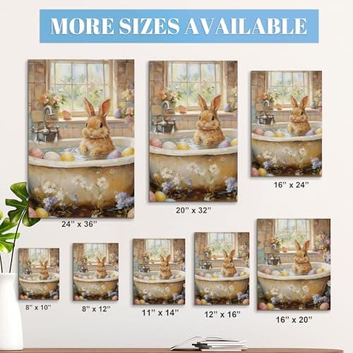 WayToLight Easter Bunny & Floral Canvas Wall Art,Cute Rabbit and Easter Eggs Painting Prints,Vintage Farmhouse Spring Animal Picture,Modern Framed Easter Wall Decor for Bedroom,Living Room, Bathroom,Office (Style 4, 8" x 10") - Thumbnail 5