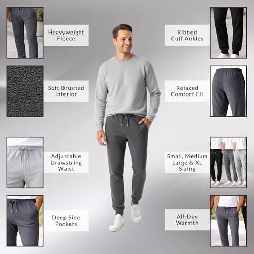 BROOKLYN'S BEST 3-Pack Men Jogger Pants - Sweatpants for Men with Pockets, Elastic Waistband, Cuffed Ankles, Active Fleece Athletic and Workout Pants - Black/Heather Charcoal/Heather Grey, Small - Thumbnail 4
