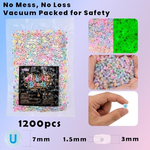 Gionlion 1200+Pcs Round Letter Beads for Bracelet Making, Acrylic Alphabet Beads for Jewelry Making, DIY Friendship Bracelets with 4x7mm Glow in The Dark Beads with Colorful Letters - Thumbnail 3