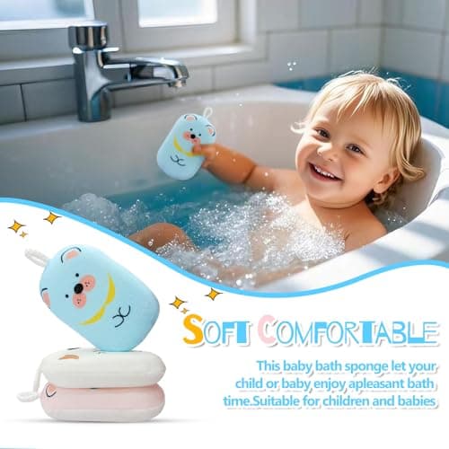 JieLiLeHome Baby and Kids Bath Loofah Sponge, Soft and Absorbent Toddler Exfoliating Body Scrubber Shower Loofa Sponge,Cute Pattern Design for Kids Baby Women Boys and Girl, 3 Pack (Bear/Dog/Cat) - Thumbnail 3