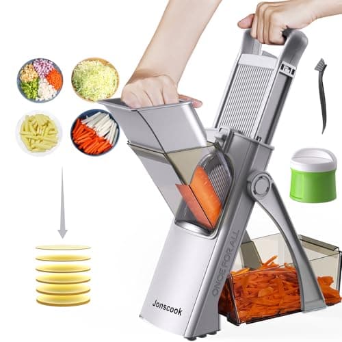 Jonscook All-in-1 Upgraded Safe Mandoline Slicer for Kitchen, with Handheld Spiralizer, Food Chopper with Container, Thickness Adjustable Vegetable Chopper, Potato French Fry Cutter (High-grade Gray) - Image 1