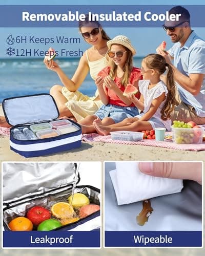 NBERMOTION Beach Bag with Detachable Cooler, 62L Large Beach Bags Waterproof Sandproof for Women, Travel Tote Bag for Family, Gym（Light Green - Thumbnail 4