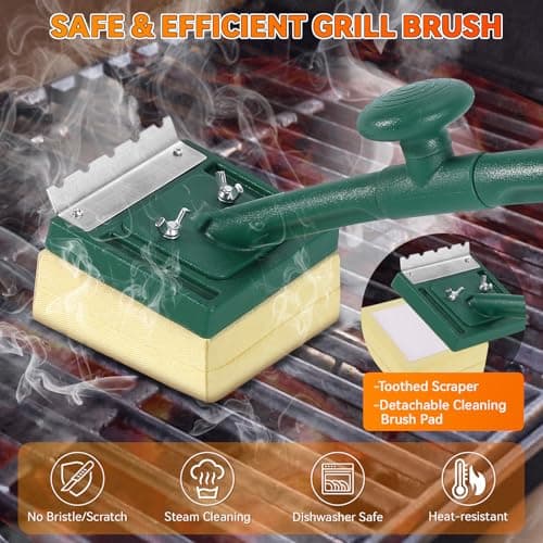 Grill Brush Bristle Free with Scraper,22" Extra Long Steam Grill Brush for Outdoor Grill,Replaceable Cleaning Head,Safe Grill Cleaner for Cast Iron/Stainless-Steel Grates,Ideal BBQ Gifts for Men Dad - Thumbnail 2