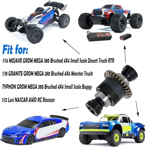 Assembled Differential 30T 0.8Mod for ARRMA 1/18 Granite GROM, Typhon GROM, 1/14 Mojave GROM, 1/12 Losi AWD RC Racecar, RC Front & Rear Universal Upgraded Metal Differential 2Pcs (Black/Black) - Thumbnail 4