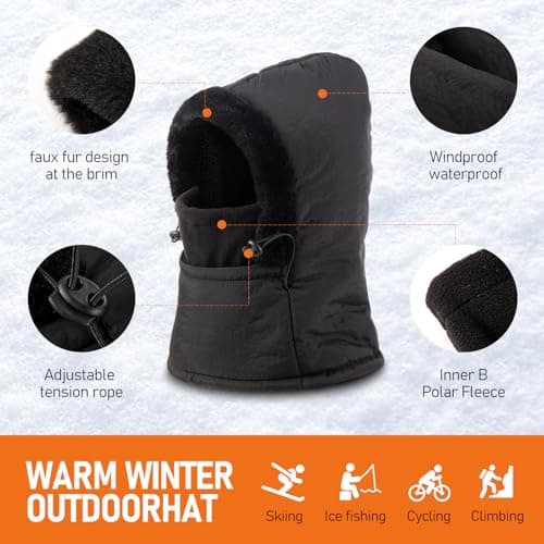 Balaclava Fleece Ski Mask for Men Women with Face Cover, Water Repellent Windproof for Extreme Cold Weather Skiing Motorcycle Black - Thumbnail 3