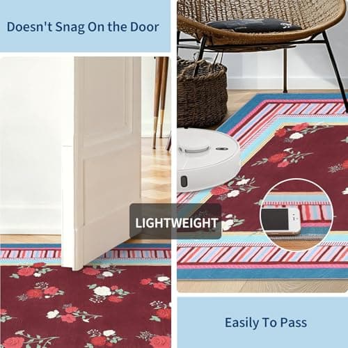 GarveeHome Pink Purple 2x3 Area Rug, Vintage Floral Machine Washable Small Rug, Non Slip TPR Backing, Soft Entryway Mat for Kitchen Bathroom Bedroom Nursery - Thumbnail 5