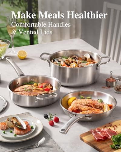 VocVoi Stainless Steel Pan, 12 Inch Frying Pan, PFOA & PTFE Free, Non Toxic Skillet, Dishwasher & Oven Safe, Induction Compatible, Ceramic & Gas Cooktops - Thumbnail 6