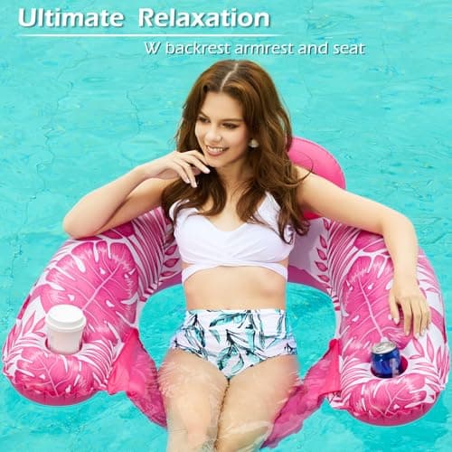Jasonwell Inflatable Pool Float Chair - Pool Floaties Floating Pool Chair Lounge Floats for Swimming Pool Water Chair Pool Lounger with Cup Holder Pool Toy Party Floaty Adults - Thumbnail 5