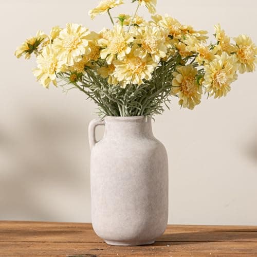 Ceramic Flower Vase Home Decor - Large White Rustic Table Flowers Vases Living Room Bedroom Plant Decoration Farmhouse Vintage for Kitchen Shelf Office Coffee Dining Desk House Women (9.7" Rustic) - Thumbnail 6