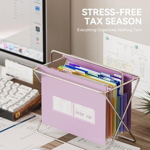 ThinkTex Plastic Expanding Hanging File Folders, 7 Innovative 1.2" Accordion Pockets, Large Capacity, Multi-Color Tabs, Letter Size for Filing Cabinet - Purple - Thumbnail 3