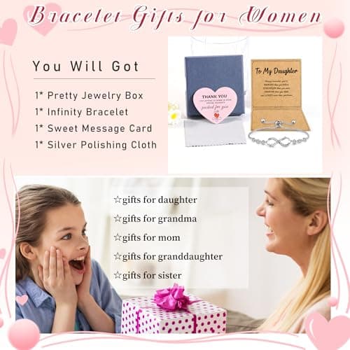 BAYLAY Daughter Gifts from Mom, Infinity Bracelets for Women 18K Plated Silver Infinity Bracelet Gaughter Bracelets from Mom Jewelry Birthday Gifts for Daughter - Thumbnail 6