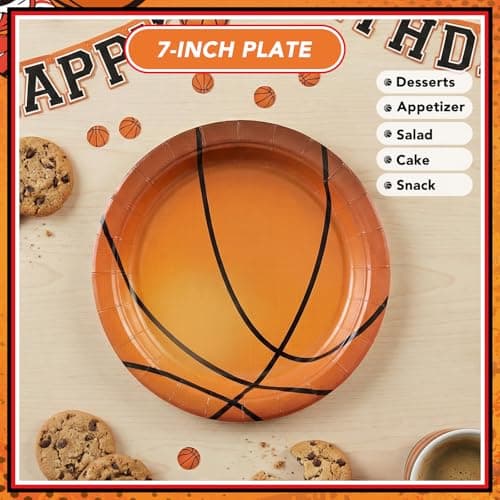 NatNarr 50 Pcs Basketball Plates and Napkins, 25 Guest Basketball Birthday Party Decorations Include 7 Inch Dessert Plates and 6.5 Inch Paper Napkins for Birthday Sports-Themed Gathering - Thumbnail 4