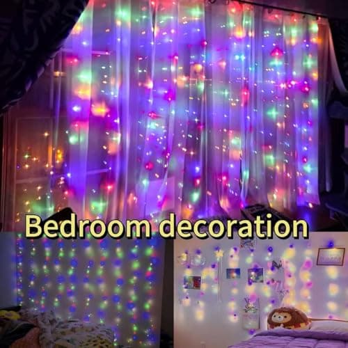 300LED Fairy Curtain Lights, 9.8x9.8Ft Warm White USB Plug in 8 Modes & Timer Christmas String Hanging Lights with Remote for Bedroom Indoor Outdoor Weddings Party Wall Decorations(Multicolor) - Thumbnail 2