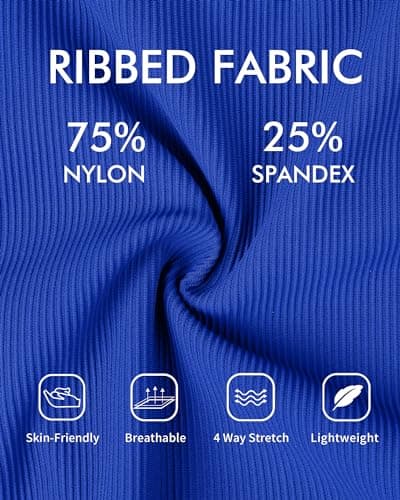 Charmo Womens One Piece Swimsuits Zipper Front Swim Suit Ribbed 1 Piece Bathing Suits High Neck Swimwear Monokini Blue XL - Thumbnail 4