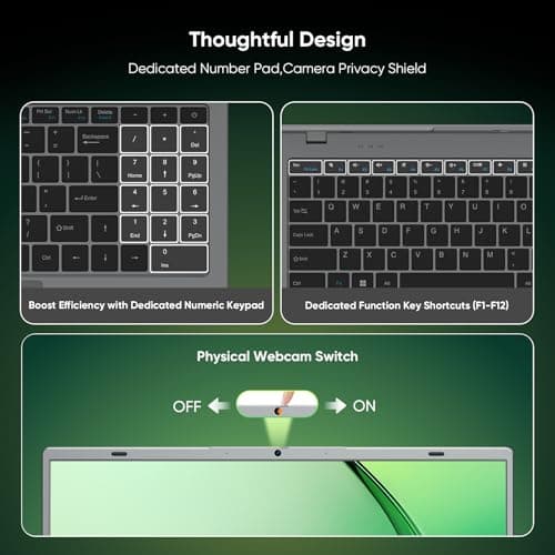 VIGSENUP 15.6" Laptop 16GB RAM 256GB NVMe SSD, Pentium Gold 6500Y (Beats N5095 up to 3.4GHz), Lightweight Notebook PC for Student Business Office, HD Port,Type-C PD Charging - Thumbnail 6