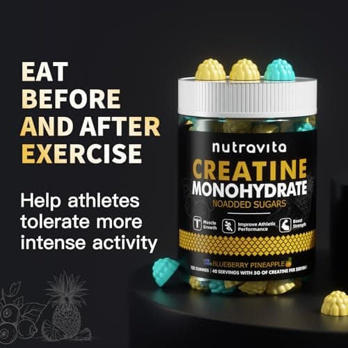 Nutravita NSF Certified Creatine Gummy - Creatine Monohydrate Gummies for Men & Women-5g of Creatine Monohydrate per Serving - Sugar Free,Vegan,Blueberry Pineapple Flavor, 120 Count - Thumbnail 5