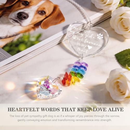 Dog Memorial Gifts for Loss of Dog, K9 Pet Memorial Crystal Suncatcher, Pet Sympathy Loss Passing Away Remembrance Bereavement Gift (Color-Heart) - Thumbnail 4