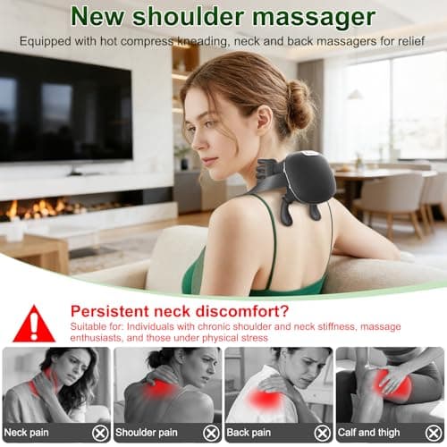 Nooydio Neck Massager, Neck and Back Massager with Heat & 4D Kneading, Shiatsu Deep Tissue Wireless Massager for Shoulder Cervical Pain Relief, Portable Rechargeable for Home Office (Black) - Thumbnail 3