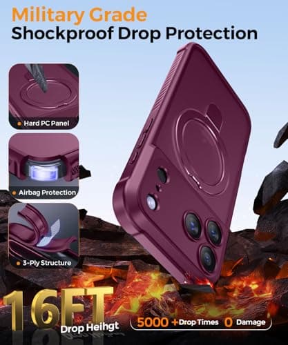 MOCCA Design for iPhone 17 Pro Max Case, Compatible with Magsafe [Premium Invisible Magnetic Ring Stand] [Military Drop Protection] Full Camera Guard Translucent Matte Slim Phone Cover 6.9",Wine Red - Thumbnail 5