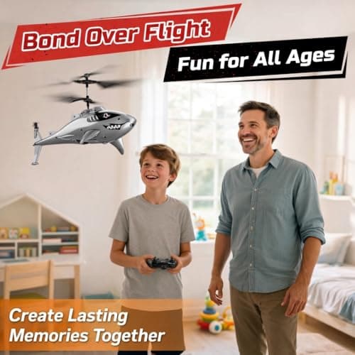 DEERC Remote Control Helicopter for Kids and Adults, RC Shark Helicopter with Altitude Hold, One Key Takeoff/Landing, LED Lights, 2 Batteries, 24 Min Flight Time, Indoor Flying Toy Gift - Thumbnail 6