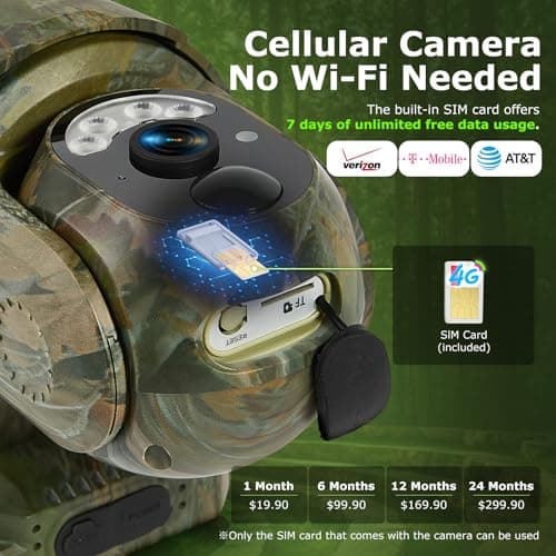 4G LTE Cellular Trail Cameras, Built-in SIM Card No WiFi Needed Solar Game Camera, Motion Activated, 2K 360°View Live Streaming, Color Night Vision, Remote Phone Access, IP65 Waterproof Trail Cam - Thumbnail 2