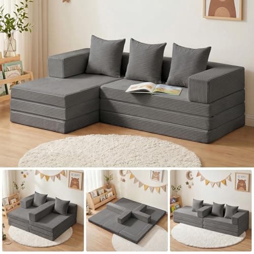 65'' L Shaped Couches for Living Room, Cloud Sectional Couch, Boneless Couch with Deep Seat Left Facing Chaise, Modular Sectional 3 Seater Sofa for Apartment Furniture, No Assembly Needed, Grey