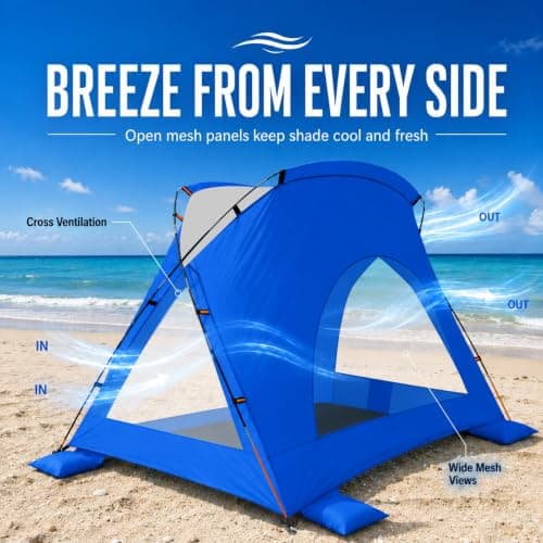 Beach Tent, Portable Sun Shelter for 2/3/4/6-8 Person with UPF 50+ UV Protection, Easy Setup Waterproof Beach Shade Canopy Cabana for Family Outdoor and Picnics, Fishing with Carrying Bag - Thumbnail 4