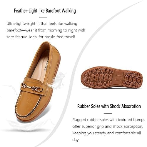 BEAUSEEN Women's Metal Chain Penny Loafer with Classic Lightweight Flat Shoes for Working and Driving Brown,6 US - Thumbnail 6